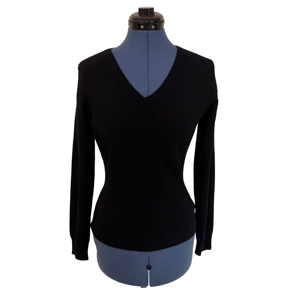 Apt 9 Womens Black 100% Cashmere V Neck Long Sleeve Sweater Minimalist Career M